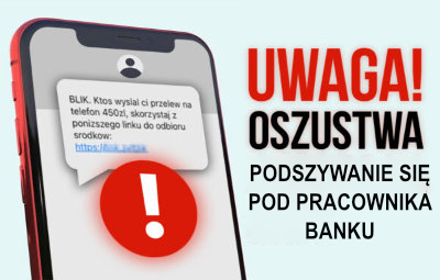 obrazek uwaga podszywanie się pod pracowników banku
